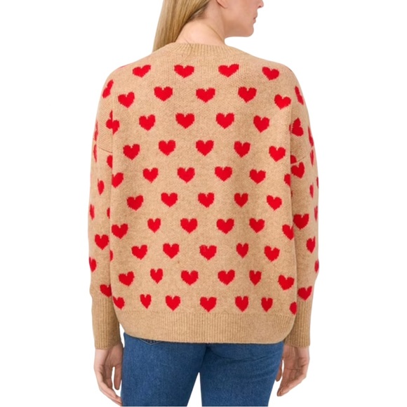 Vince Camuto Women Camel Tan Red Luxe Valentine Heart Sweater Size Medium NWT - Picture 2 of 6